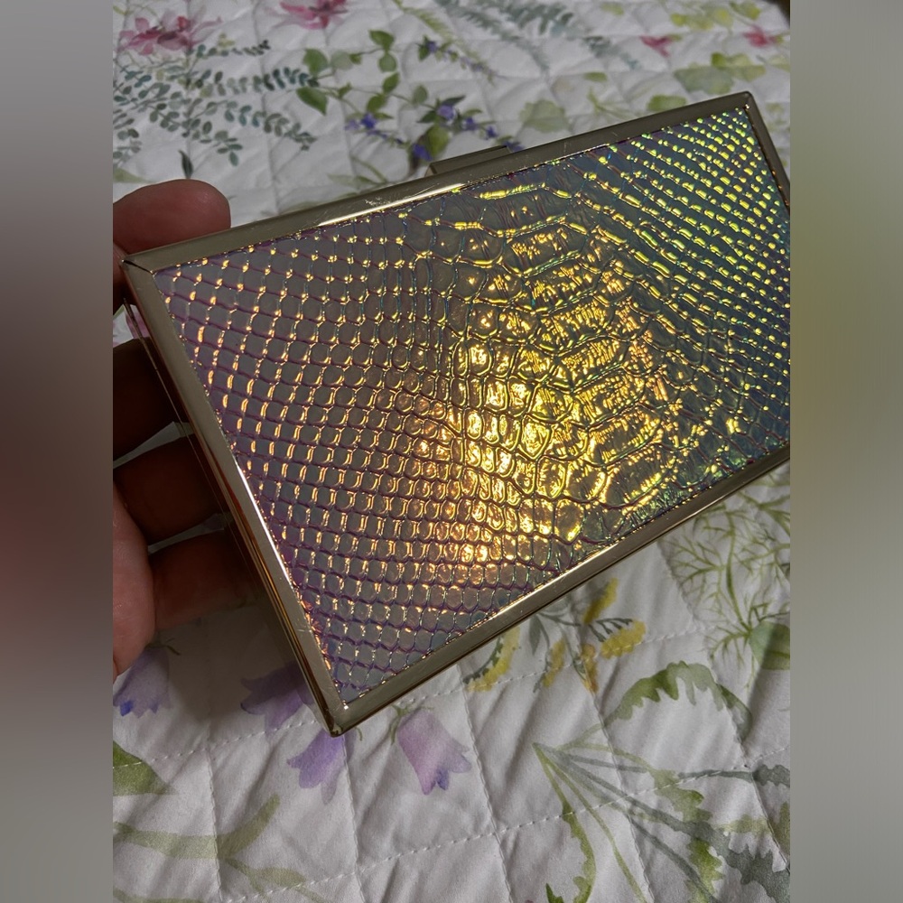 #1- Pink Holographic Rectangular Snakeskin Clutch… - image 2